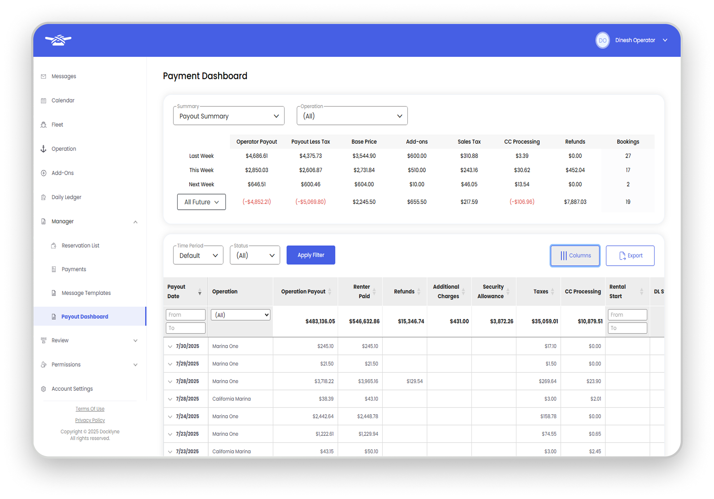 Docklyne Payment Reporting